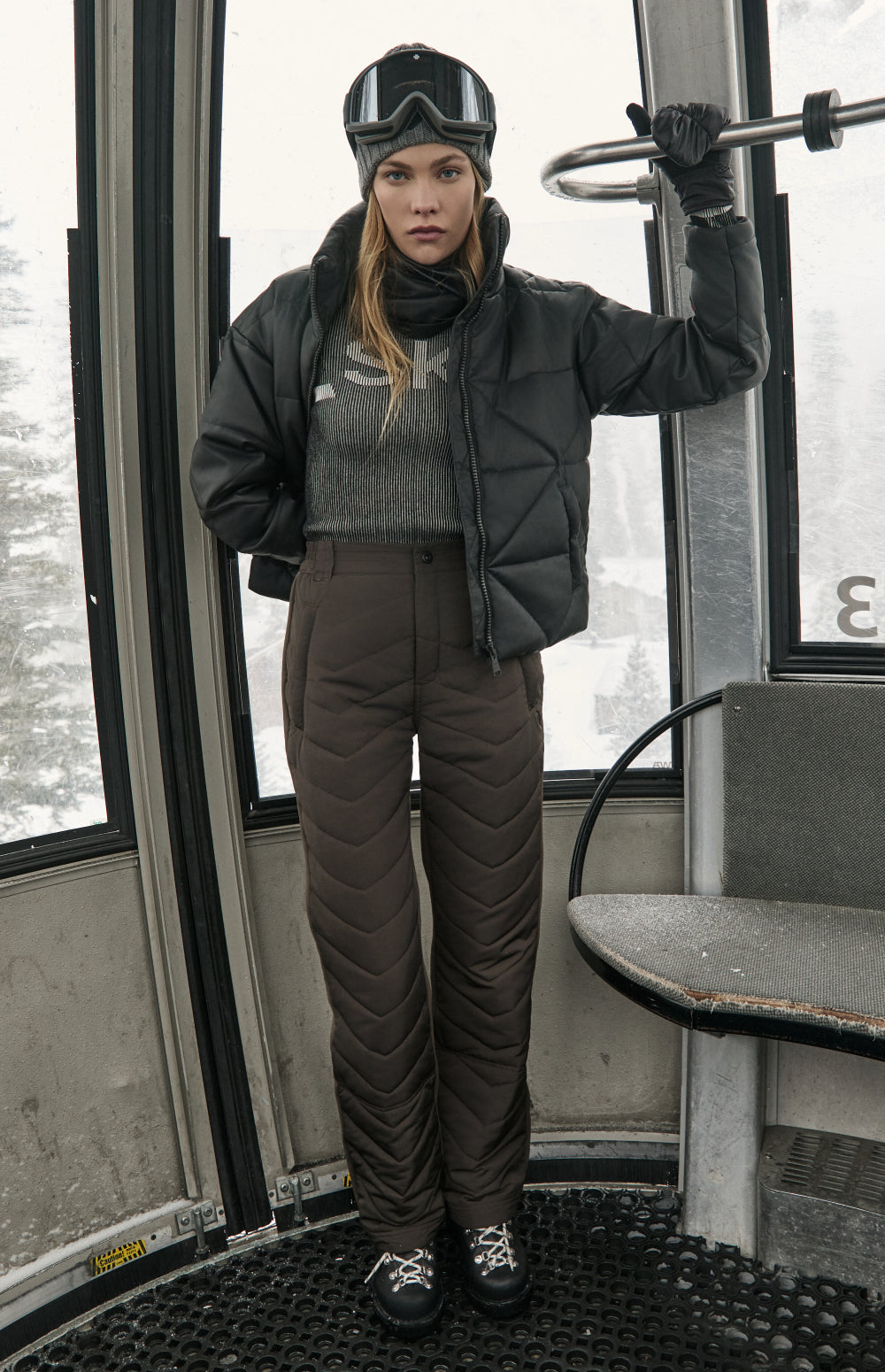 Alta Funnel Neck Puffer Jacket, Black Faux Leather | Alp N Rock