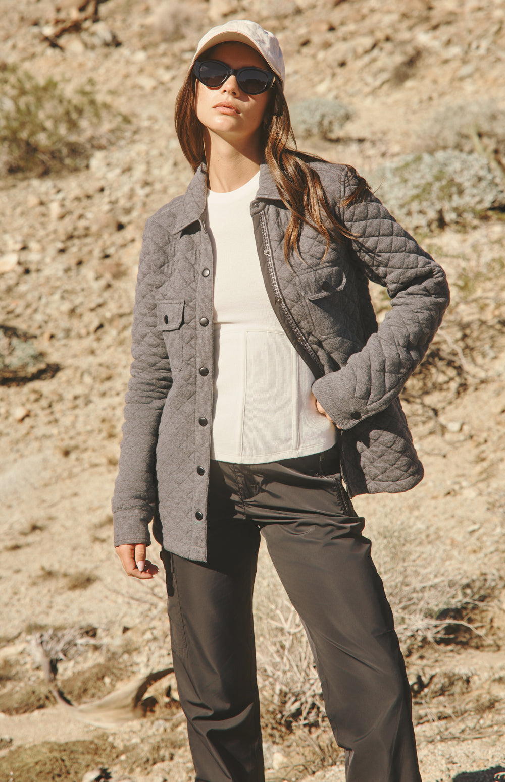 Alp N Rock Cambria Jacket, heather grey quilted shirt jacket for women with patch pockets