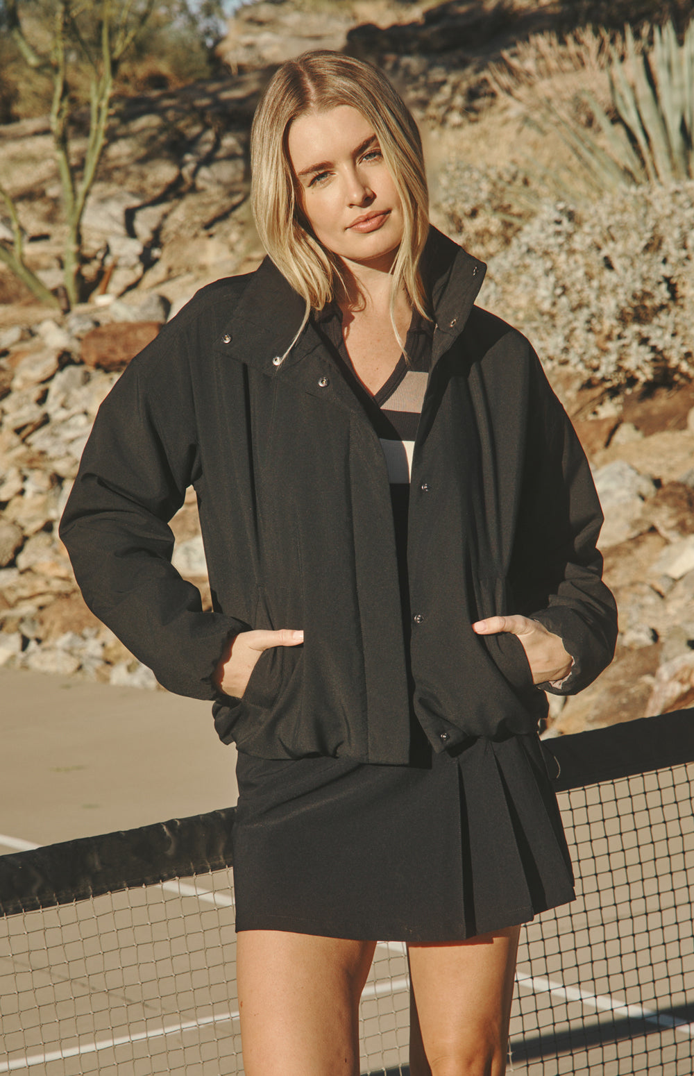 Alp N Rock Catalina Jacket, lightweight black jacket for women with high neck and slant pockets