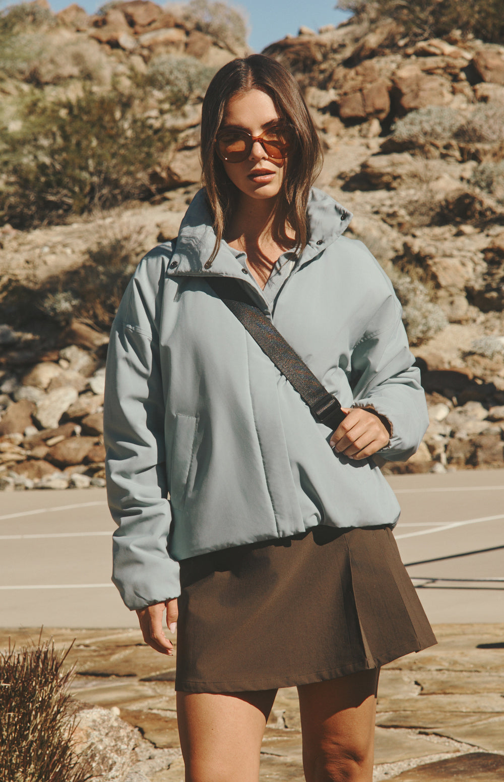 Alp N Rock Catalina Jacket, lightweight silver blue jacket for women with high neck and slant pockets