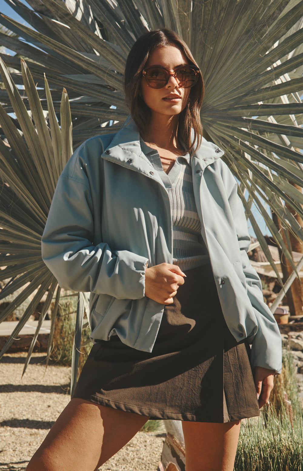 Alp N Rock Catalina Jacket, lightweight silver blue jacket for women with high neck and slant pockets