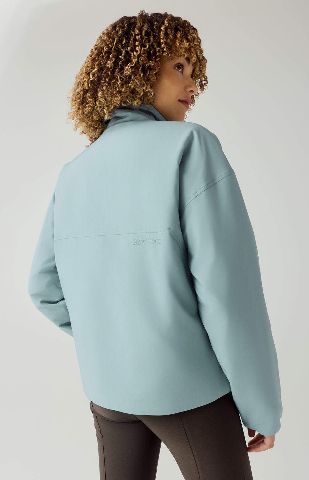 Alp N Rock Catalina Jacket, lightweight silver blue jacket for women with high neck and slant pockets