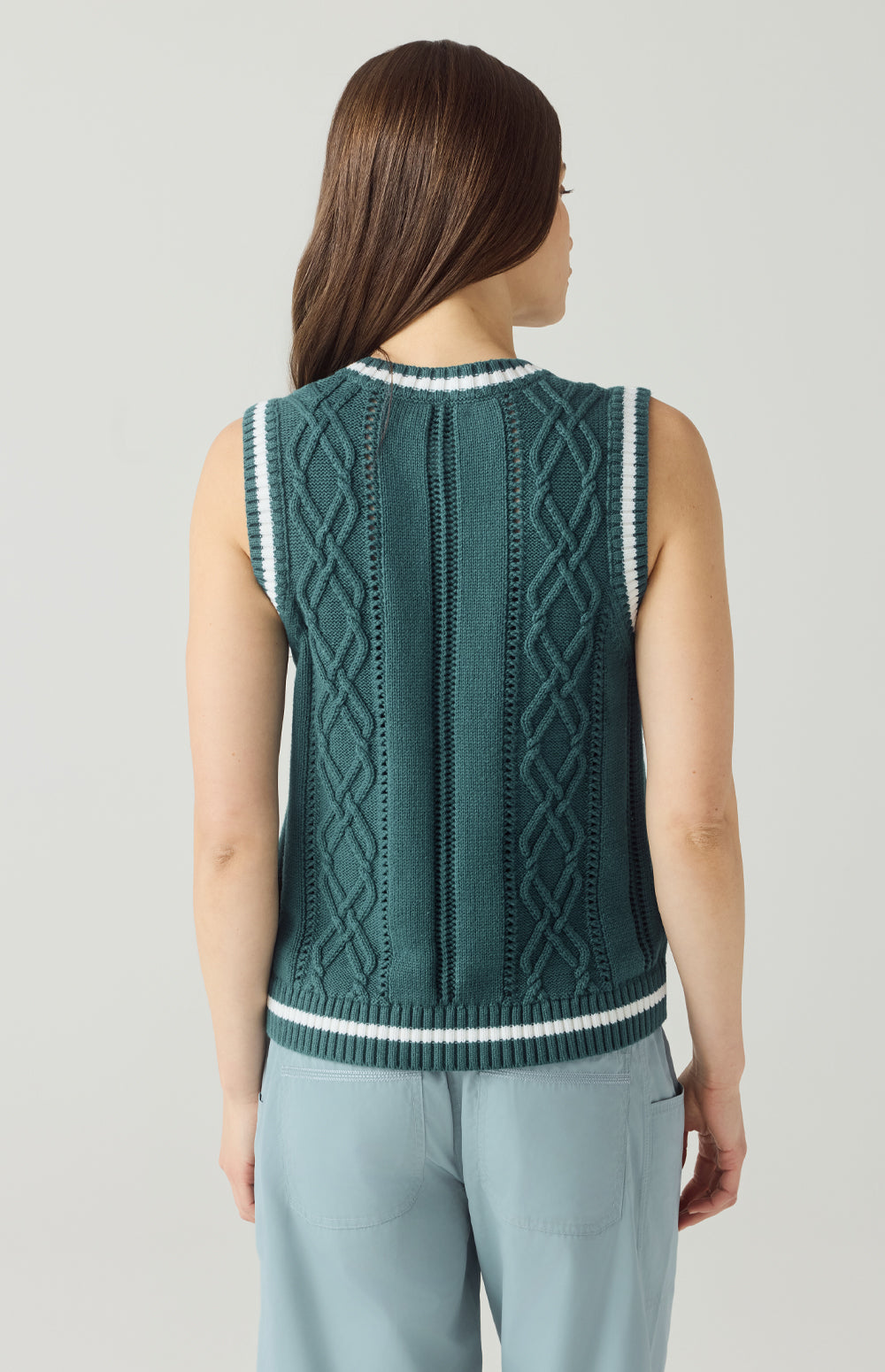 Alp N Rock Jade Sweater Vest, teal button front cable knit sweater vest for women
