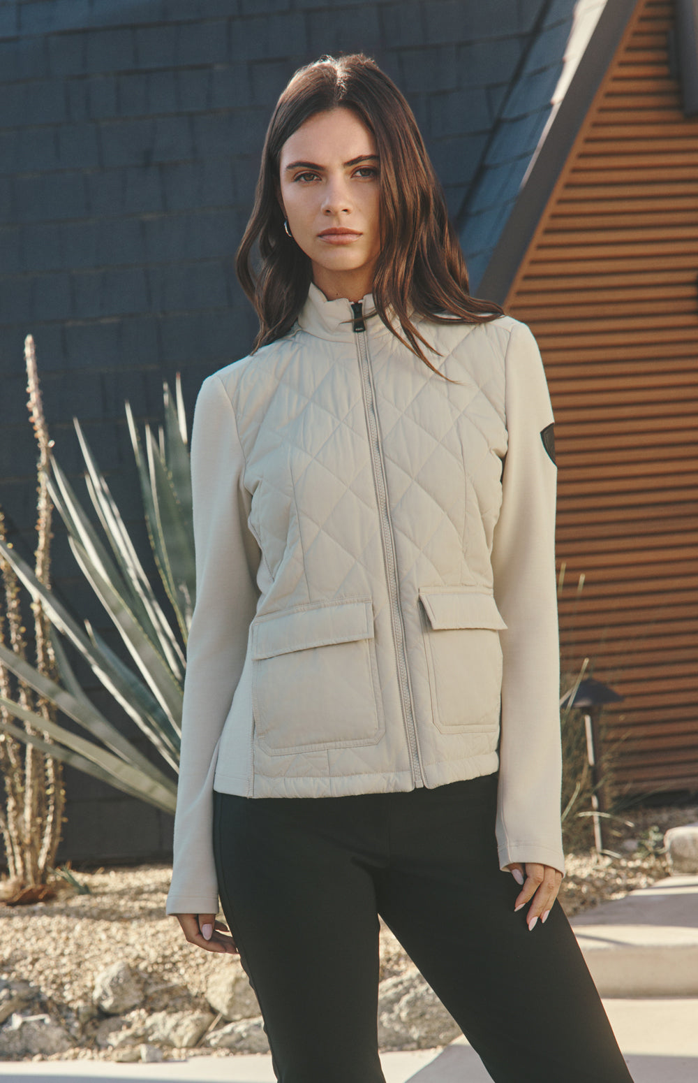 Alp N Rock Kara Jacket, light beige hybrid jacket for women with front patch pockets