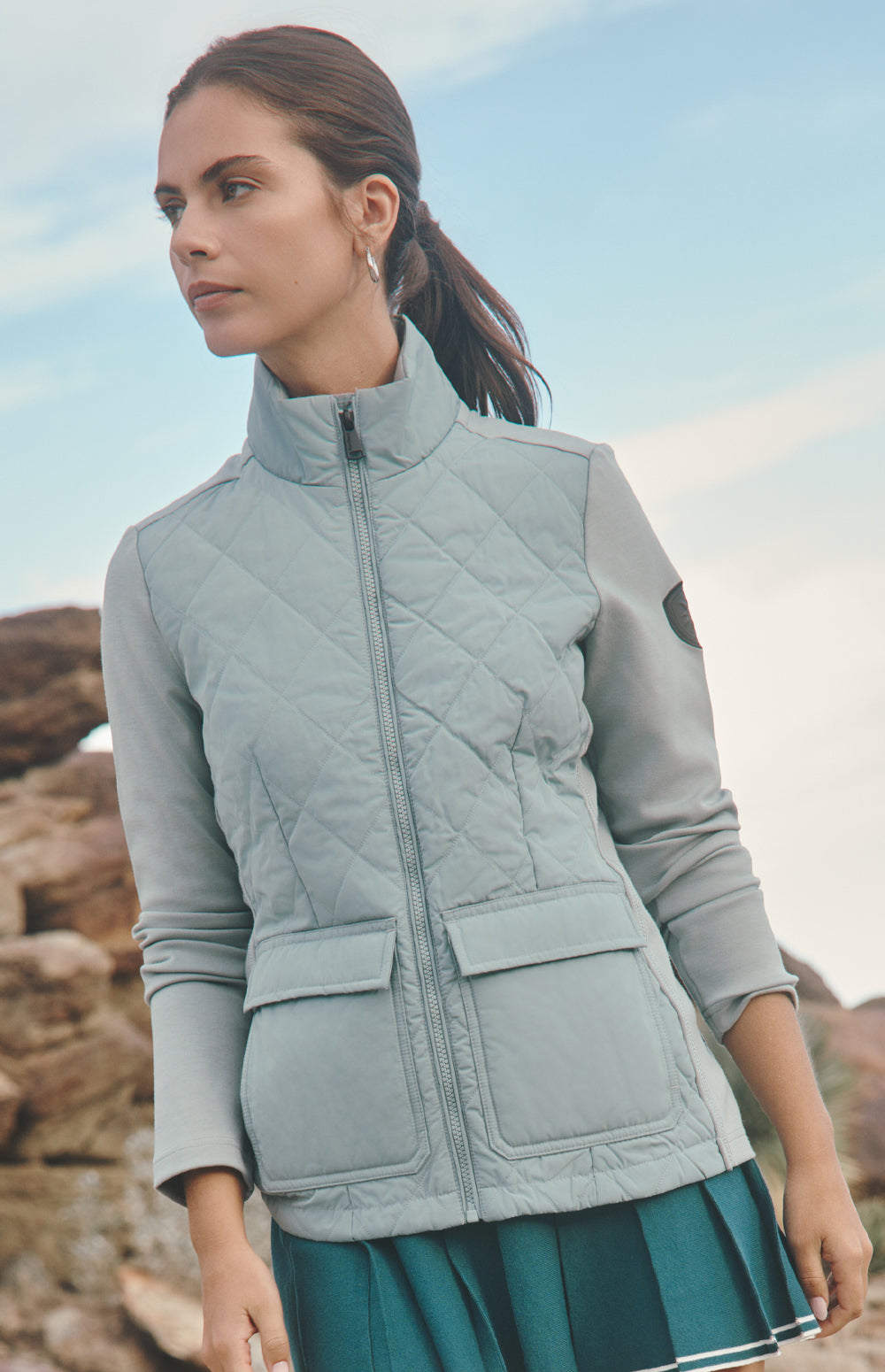 Alp N Rock Kara Jacket, silver blue hybrid jacket for women with front patch pockets