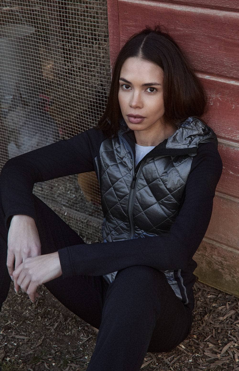 Alp N Rock Meadow Jacket, Women's Charcoal Grey Hooded Jacket with Quilted Front and Black Knit Fabric Sides and Back