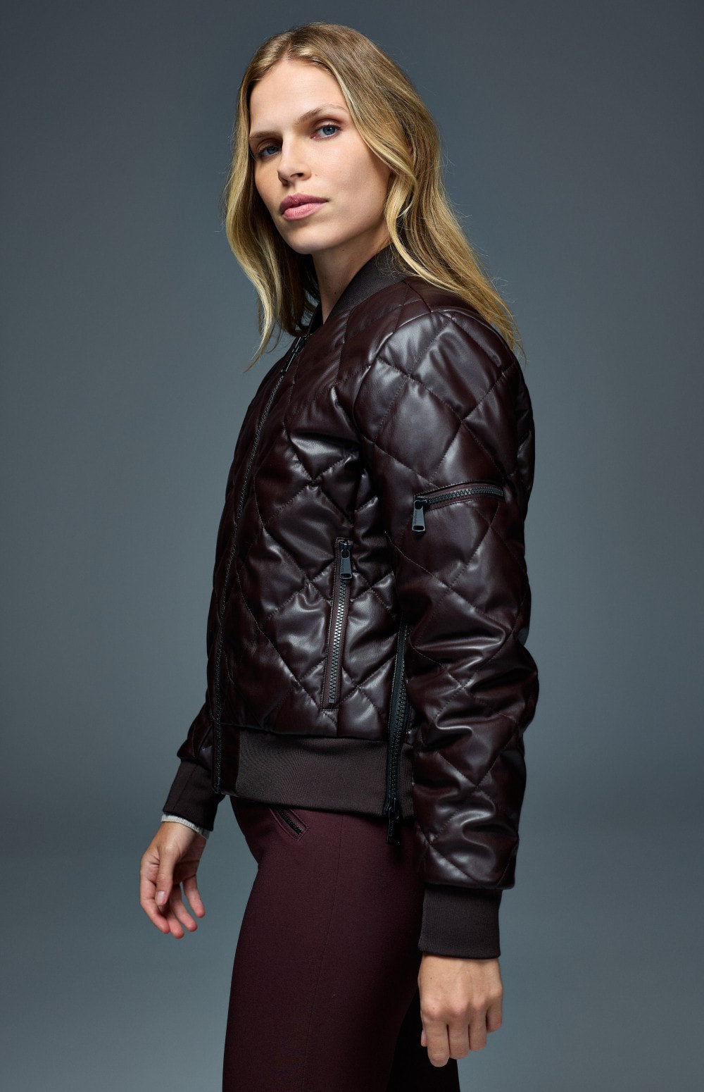 Metro Faux Leather Bomber Jacket, Cabernet | Alp N Rock Alp N Rock Womens Outerwear Metro Faux Leather Bomber Jacket | Cabernet