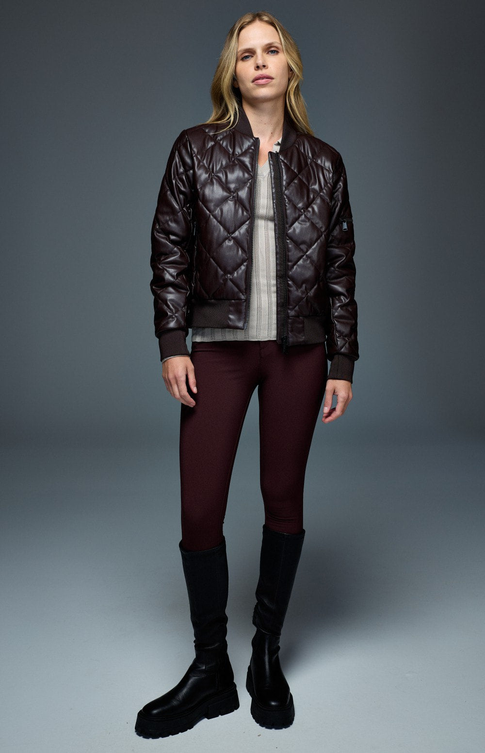 Metro Faux Leather Bomber Jacket, Cabernet | Alp N Rock Alp N Rock Womens Outerwear Metro Faux Leather Bomber Jacket | Cabernet
