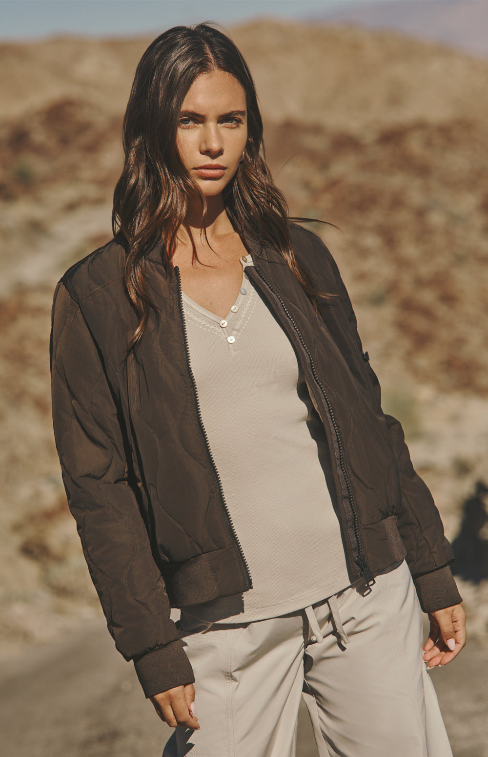 Alp N Rock Metro Jacket, dark brown quilted bomber jacket for women