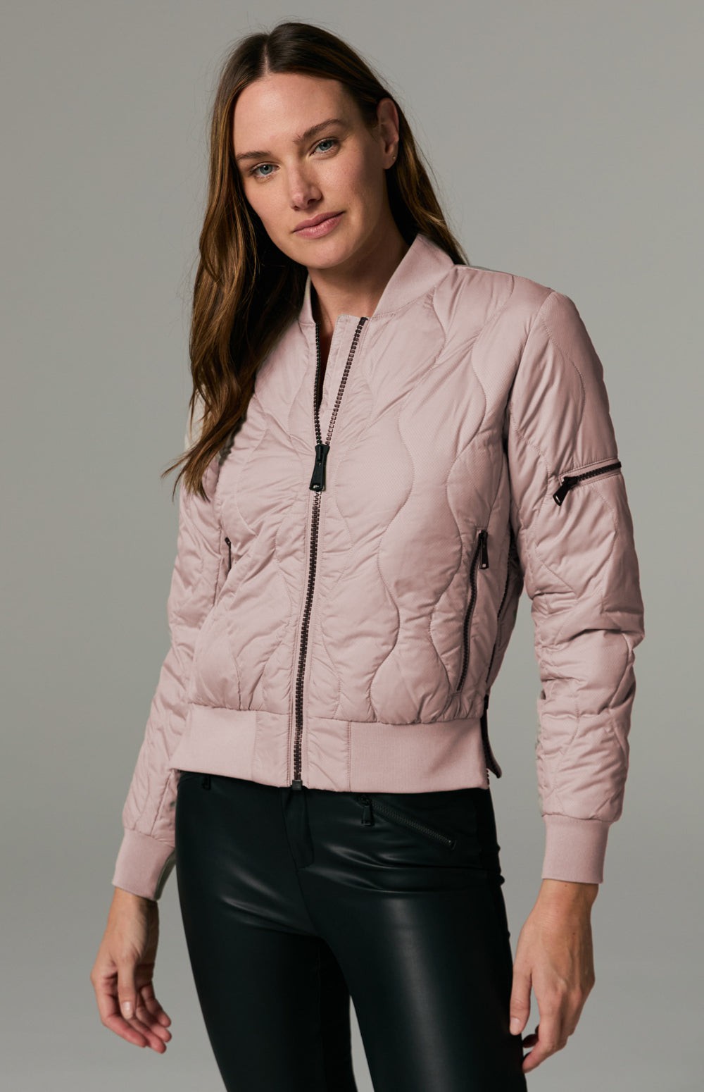 Alp N Rock Metro Bomber Jacket, rose pink quilted bomber jacket for women