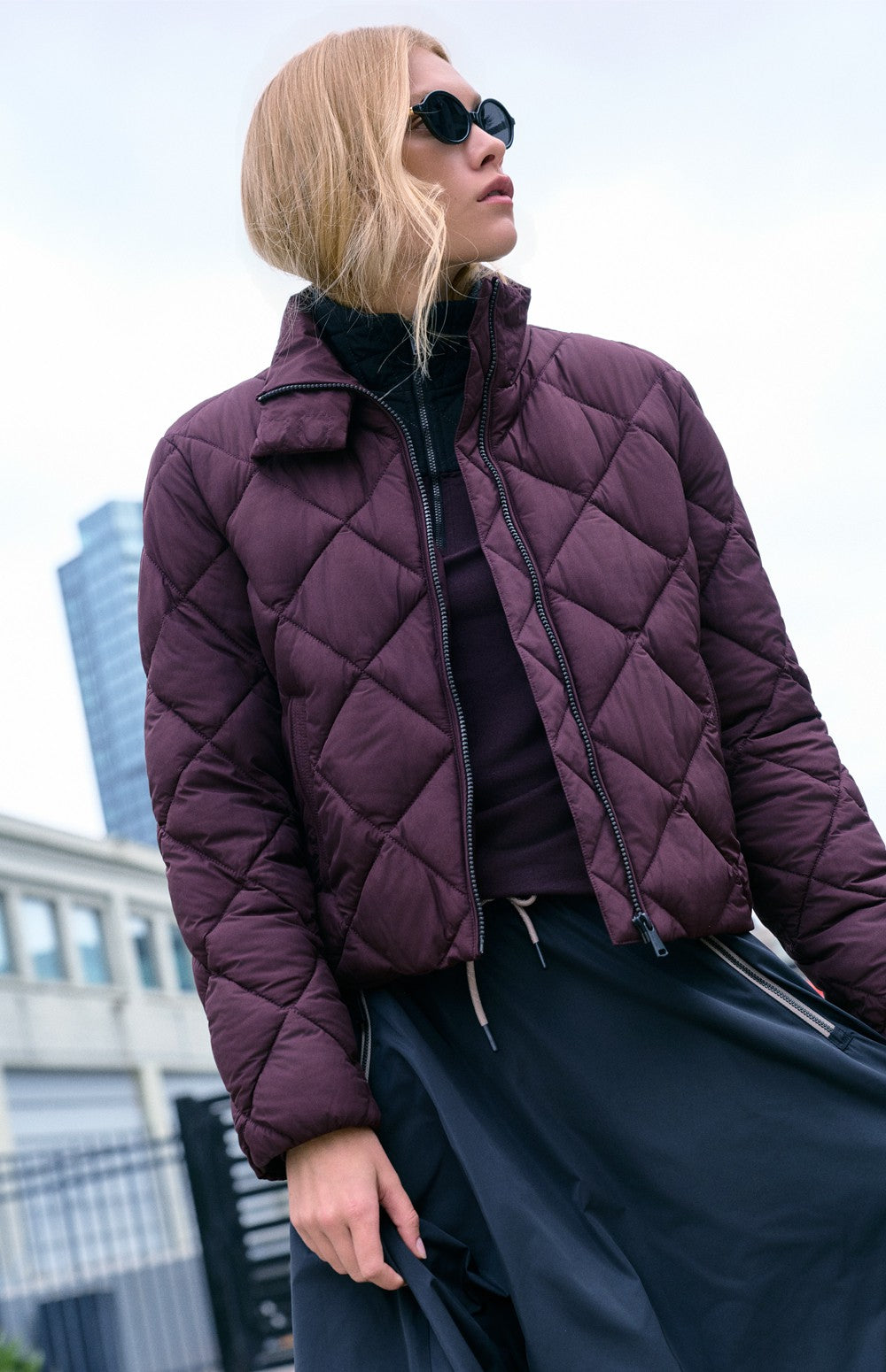 Alp N Rock Ridgewood Funnel Neck Jacket, dark red funnel neck ski jacket with diamond quilting for women