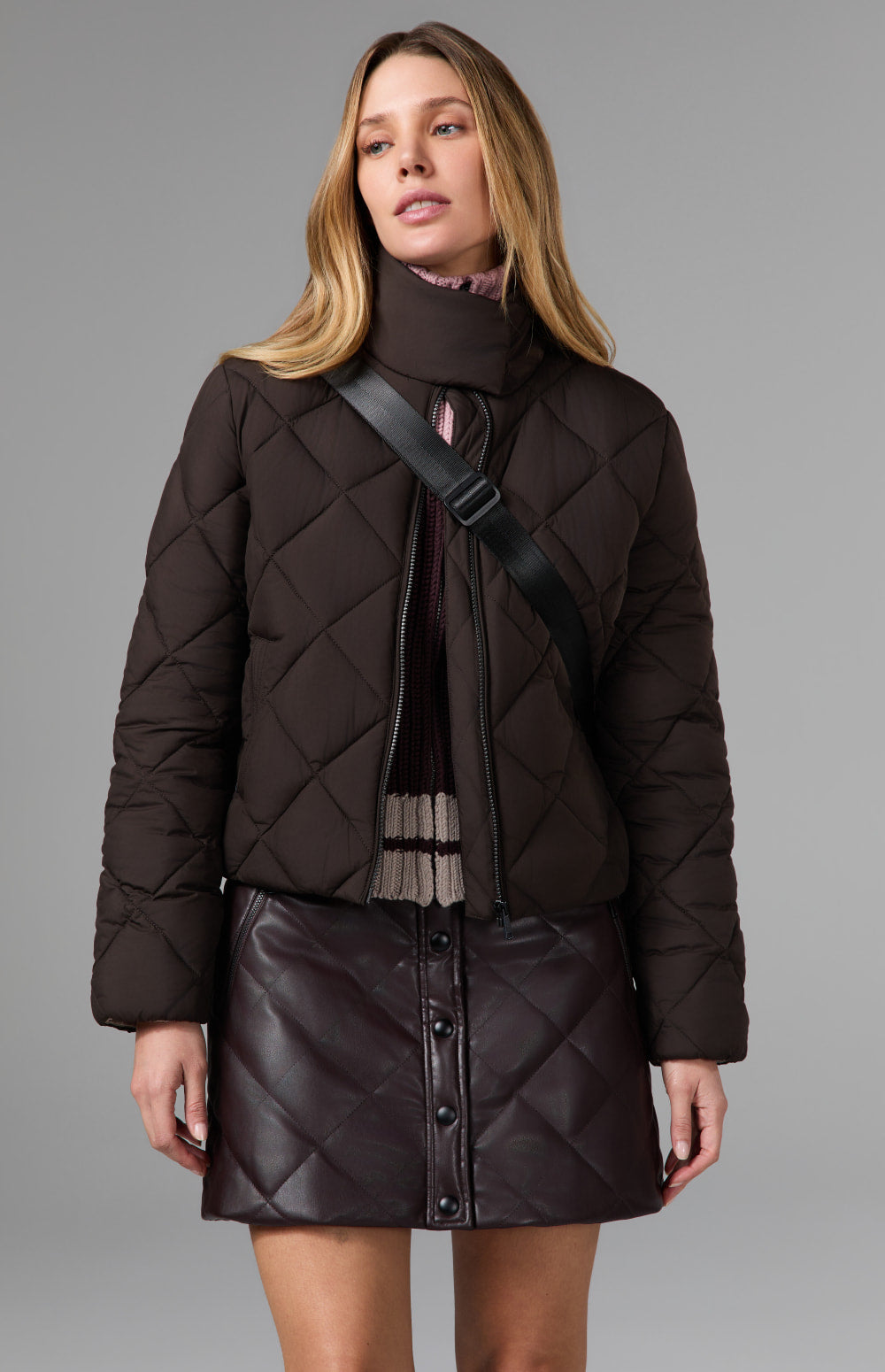 Alp N Rock Ridgewood Funnel Neck Jacket, dark brown funnel neck jacket with diamond quilting for women