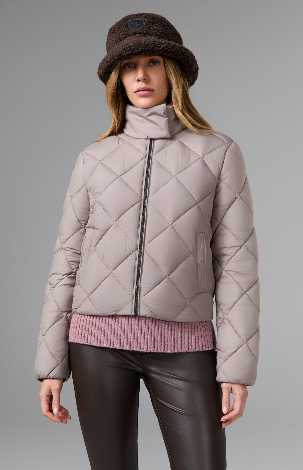 Alp N Rock Ridgewood Funnel Neck Jacket, taupe funnel neck jacket with diamond quilting for women