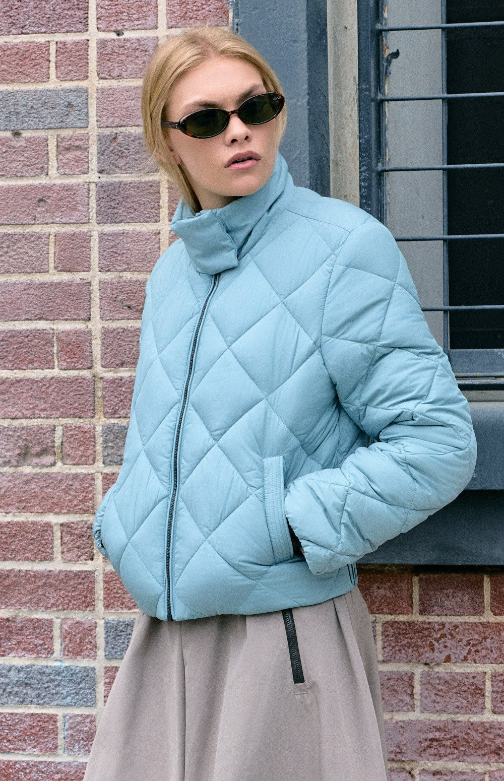 Alp N Rock Ridgewood Funnel Neck Jacket, light blue funnel neck jacket with diamond quilting for women