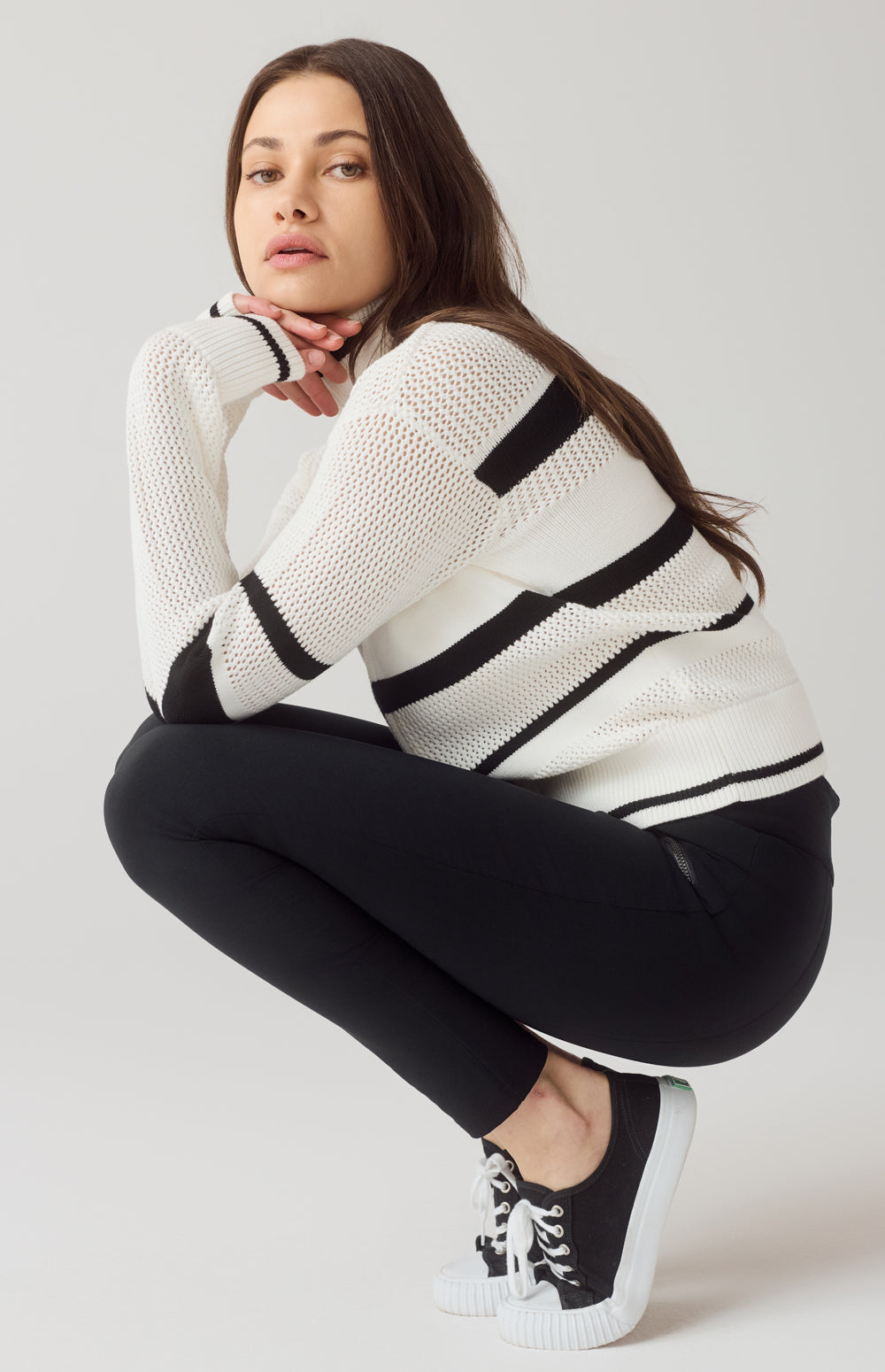 Alp N Rock Sabrina Jacket, white and black pointelle stripe zip front jacket for women