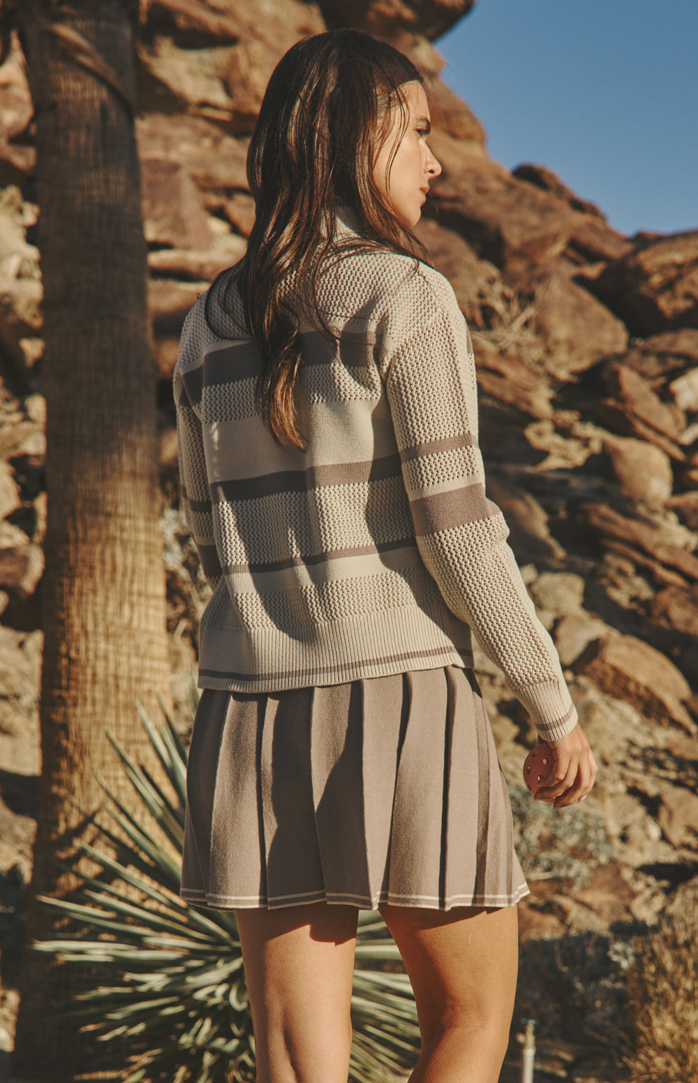 Alp N Rock Sabrina Jacket, beige pointelle stripe zip front jacket for women