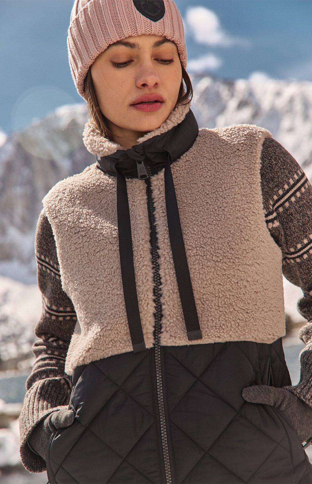 Sage Funnel Neck Zip Vest, Stone | Alp N Rock