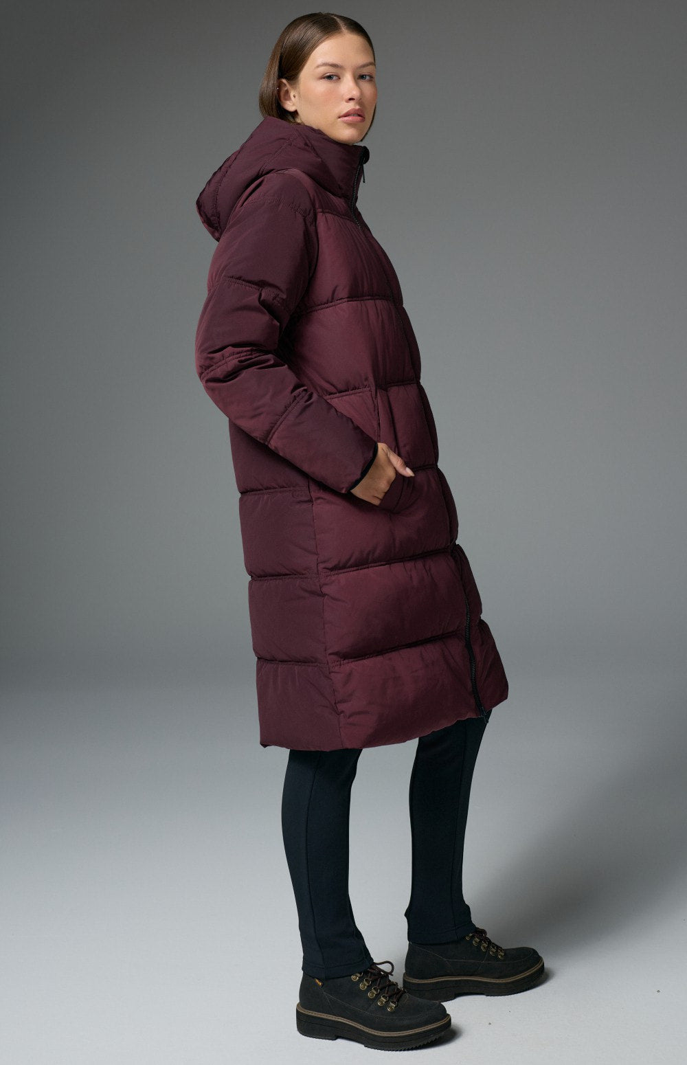 Alp N Rock Salzburg Hooded Long Jacket, dark red long hooded winter coat with quilting for women
