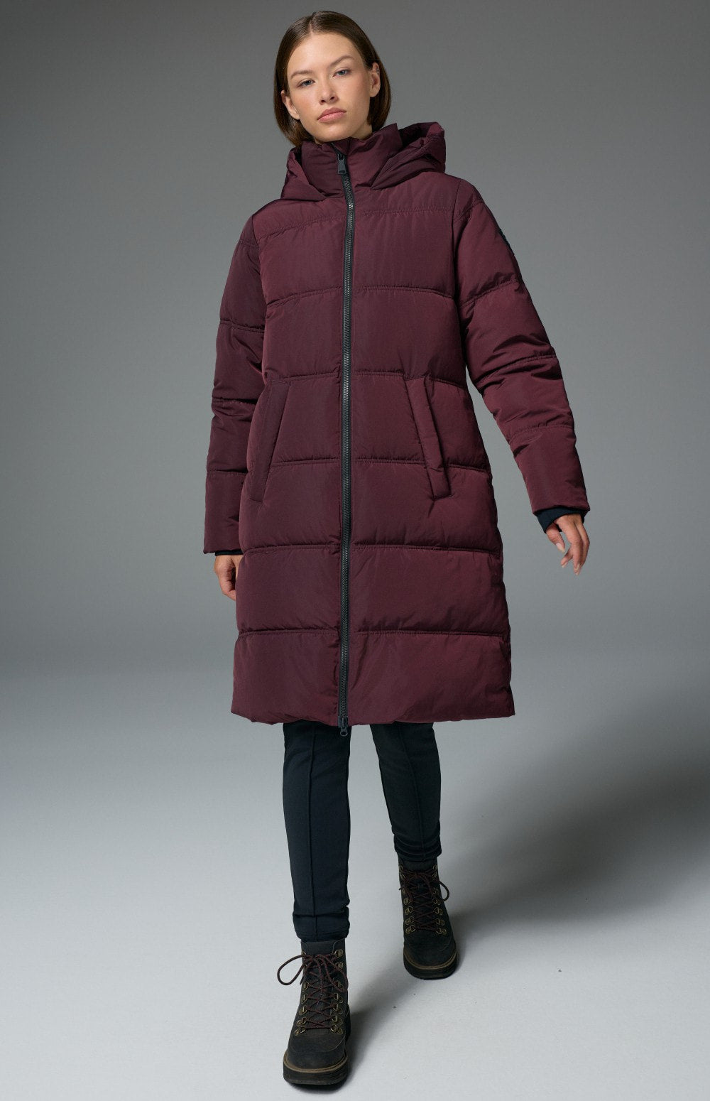 Alp N Rock Salzburg Hooded Long Jacket, dark red long hooded winter coat with quilting for women