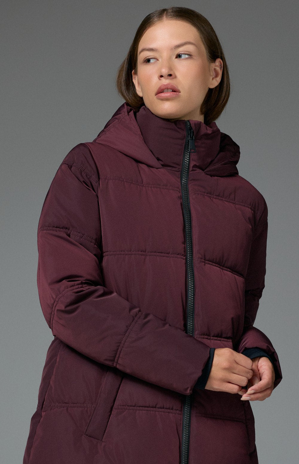 Alp N Rock Salzburg Hooded Long Jacket, dark red long hooded winter coat with quilting for women