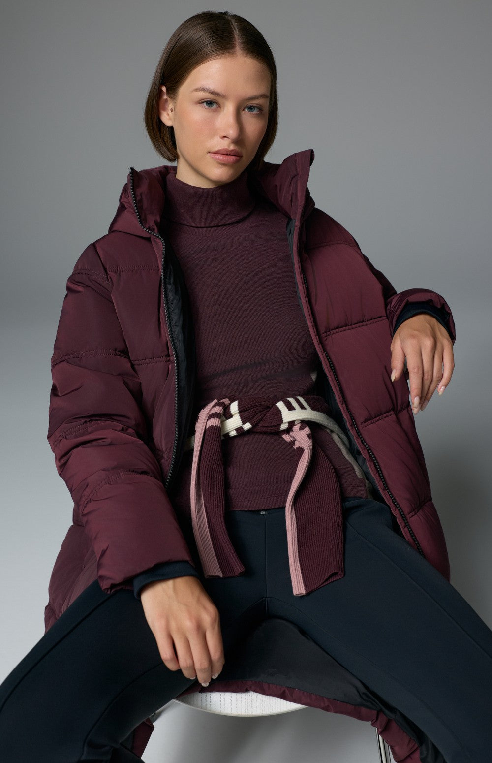 Alp N Rock Salzburg Hooded Long Jacket, dark red long hooded winter coat with quilting for women