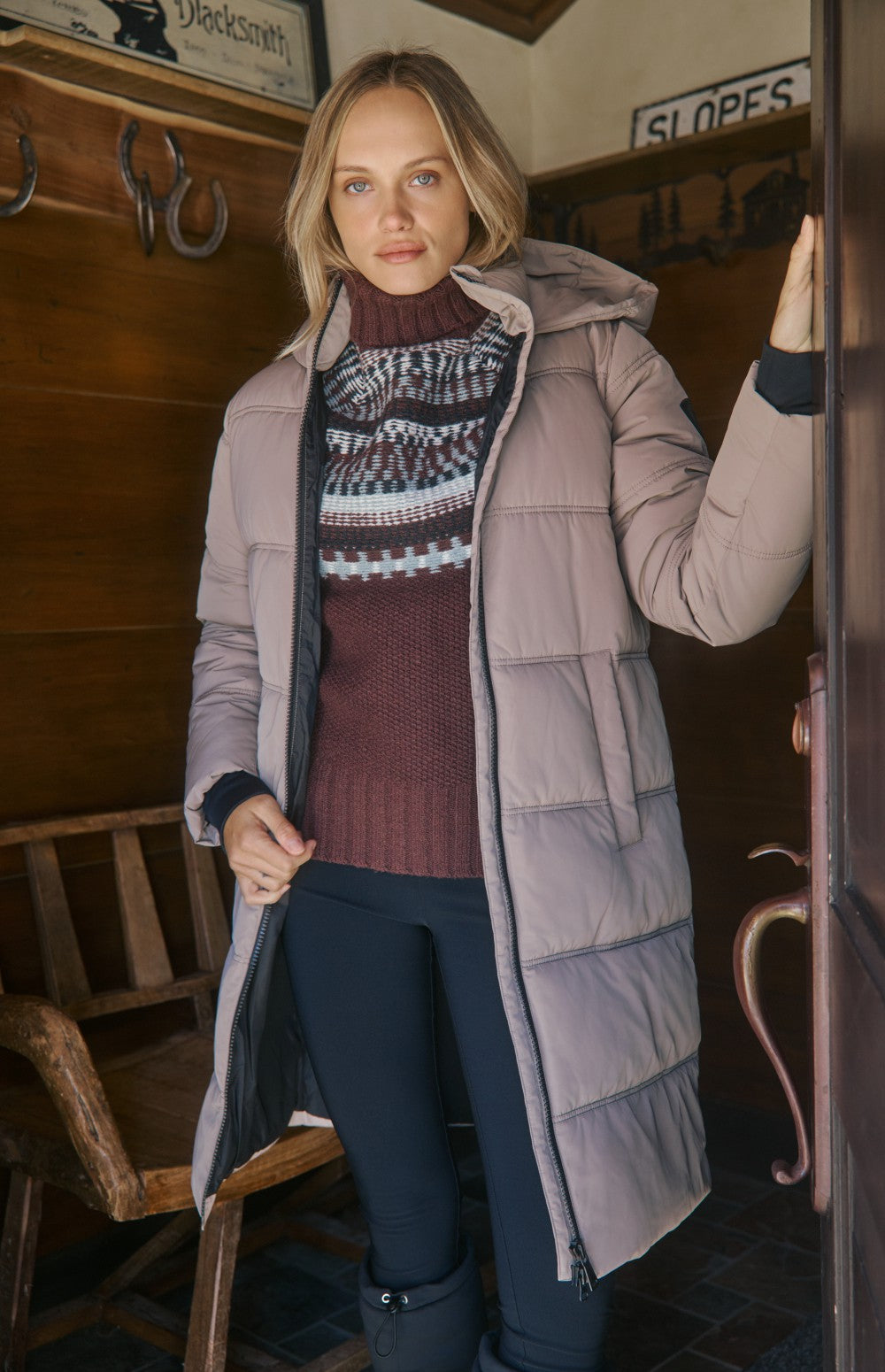 Alp N Rock Salzburg Hooded Long Jacket, taupe long hooded winter coat with quilting for women