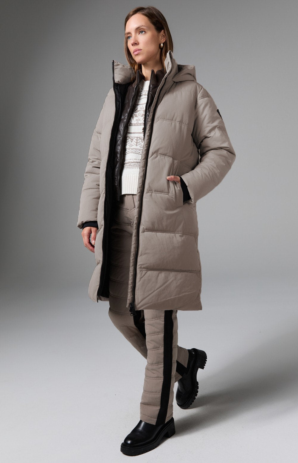 Alp N Rock Salzburg Hooded Long Jacket, taupe long hooded winter coat with quilting for women