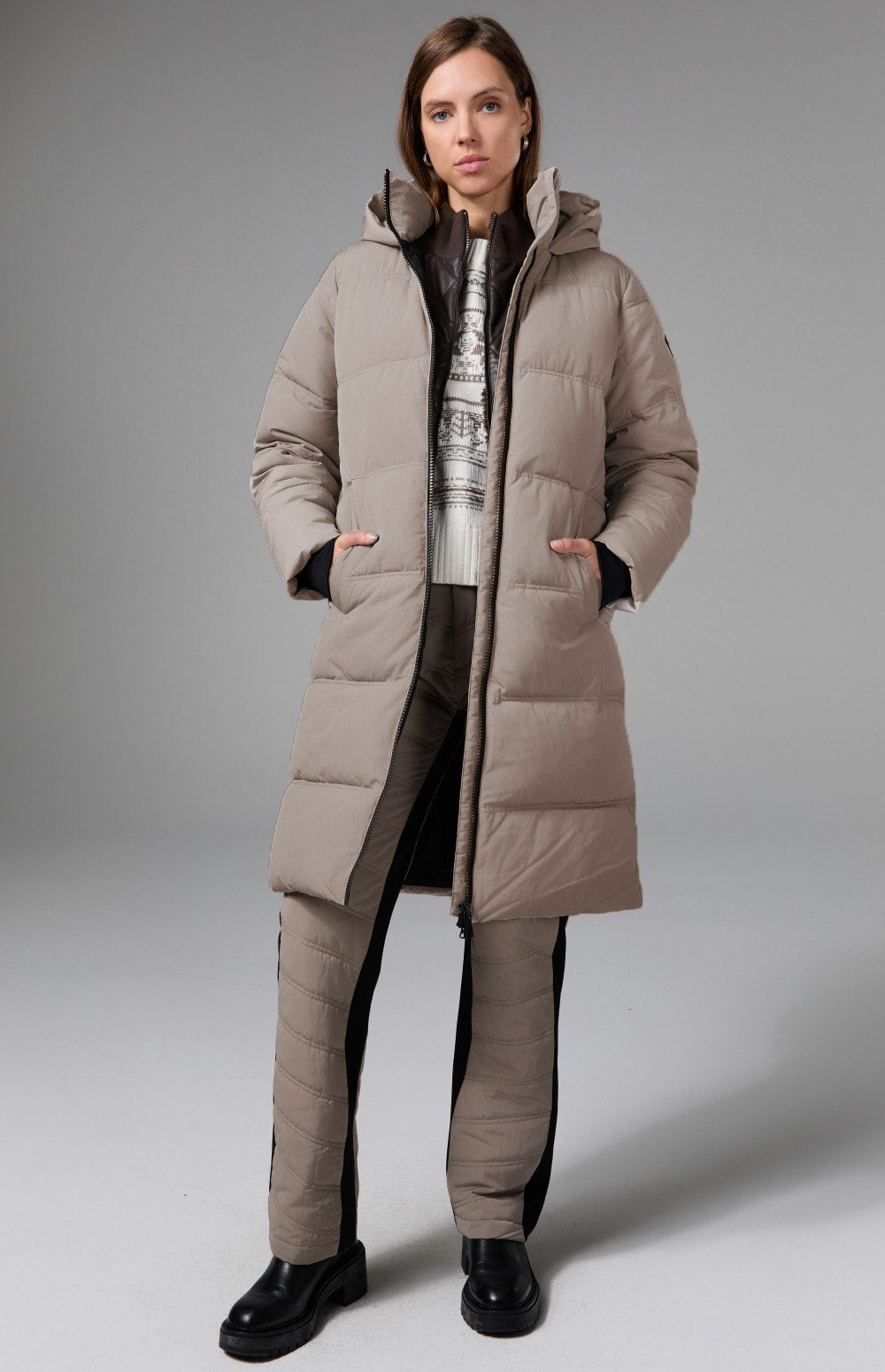 Alp N Rock Salzburg Hooded Long Jacket, taupe long hooded winter coat with quilting for women