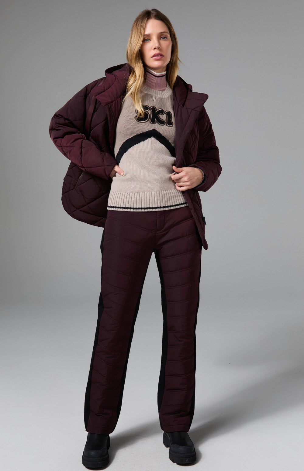 Alp N Rock Skyline Hooded Jacket, dark red puffer jacket with hood for women 