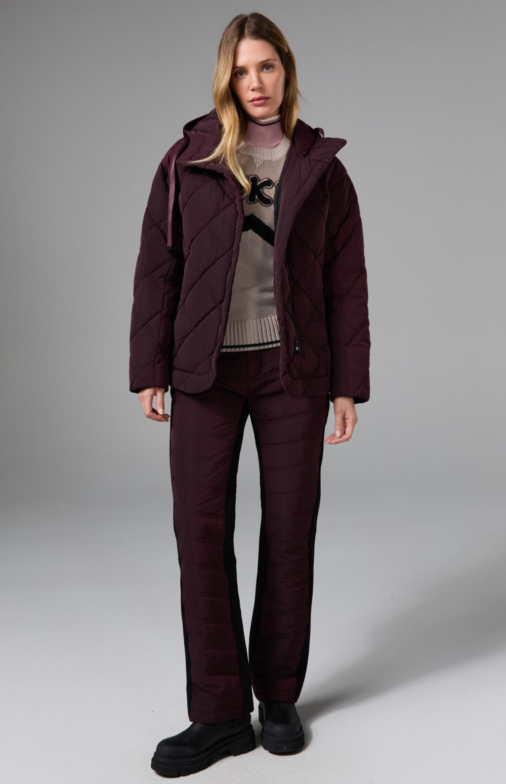 SAlp N Rock Skyline Hooded Jacket, dark red puffer jacket with hood for women 