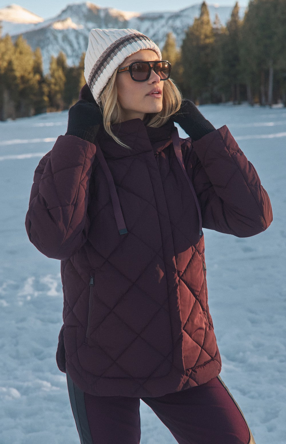 Alp N Rock Skyline Hooded Jacket, dark red puffer jacket with hood for women 