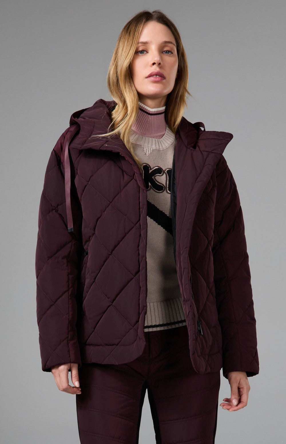 Alp N Rock Skyline Hooded Jacket, dark red puffer jacket with hood for women 