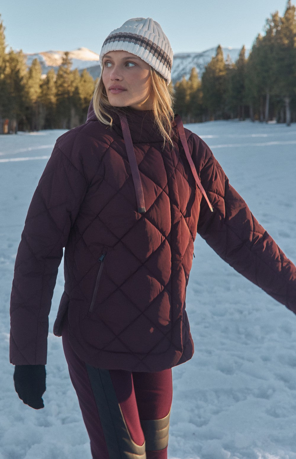 Alp N Rock Skyline Hooded Jacket, dark red puffer jacket with hood for women 