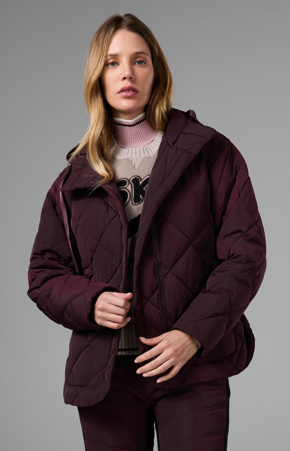 Alp N Rock Skyline Hooded Jacket, dark red puffer jacket with hood for women 