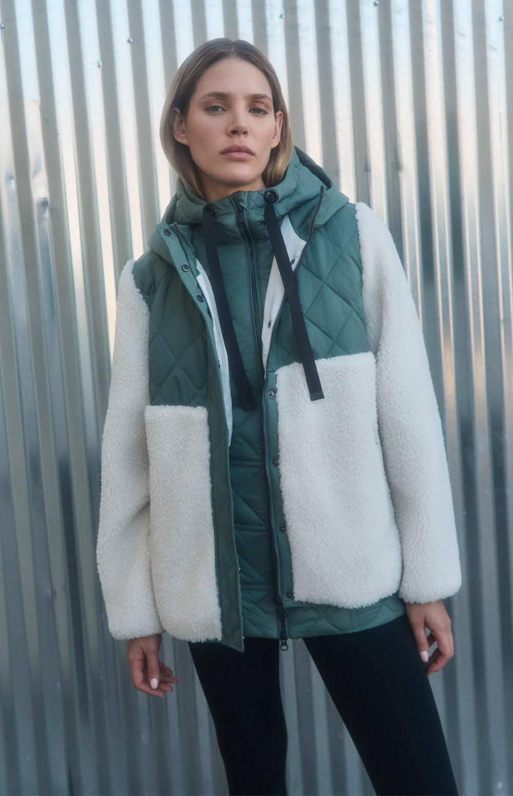 Alp N Rock Tahoe Jacket, green shearling zip jacket with hood for women