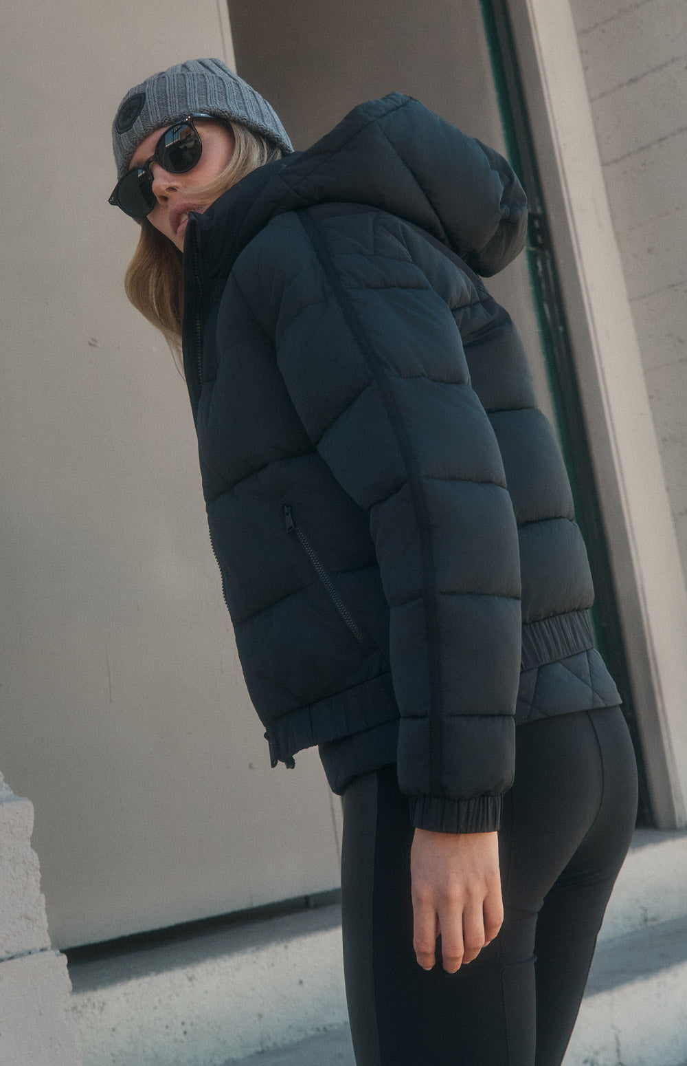 Alp N Rock Whitney Puffer Jacket, warm black puffer jacket with hood for women