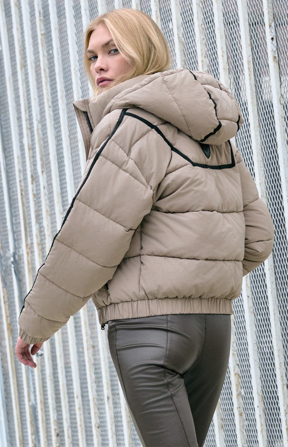 Alp N Rock Whitney Puffer Jacket, warm taupe puffer jacket with hood for women