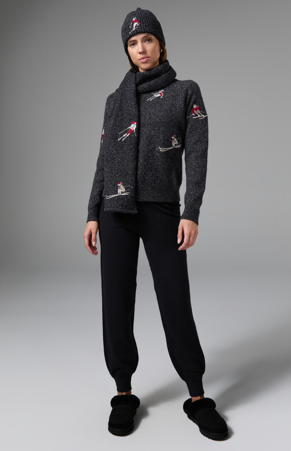 Alp N Rock Ahaana Skier Sweater Jogger, women's black knit jogger with embroidered skiier on back pocket
