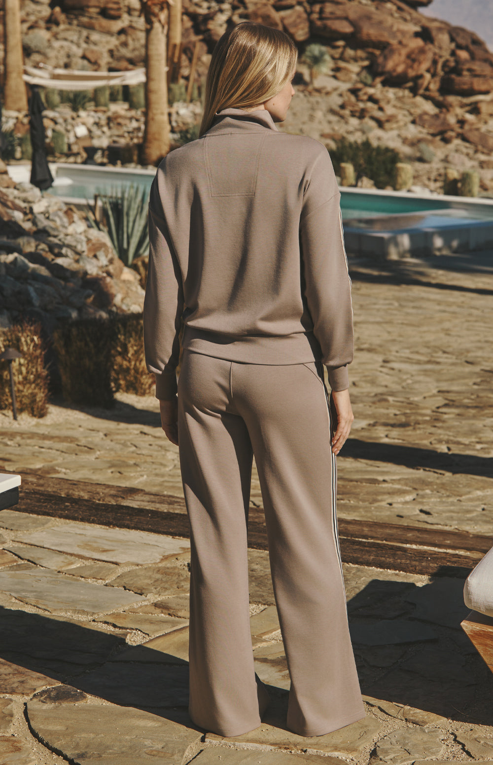 Alp N Rock Blake Pant, beige wide leg lounge pant for women with track stripe