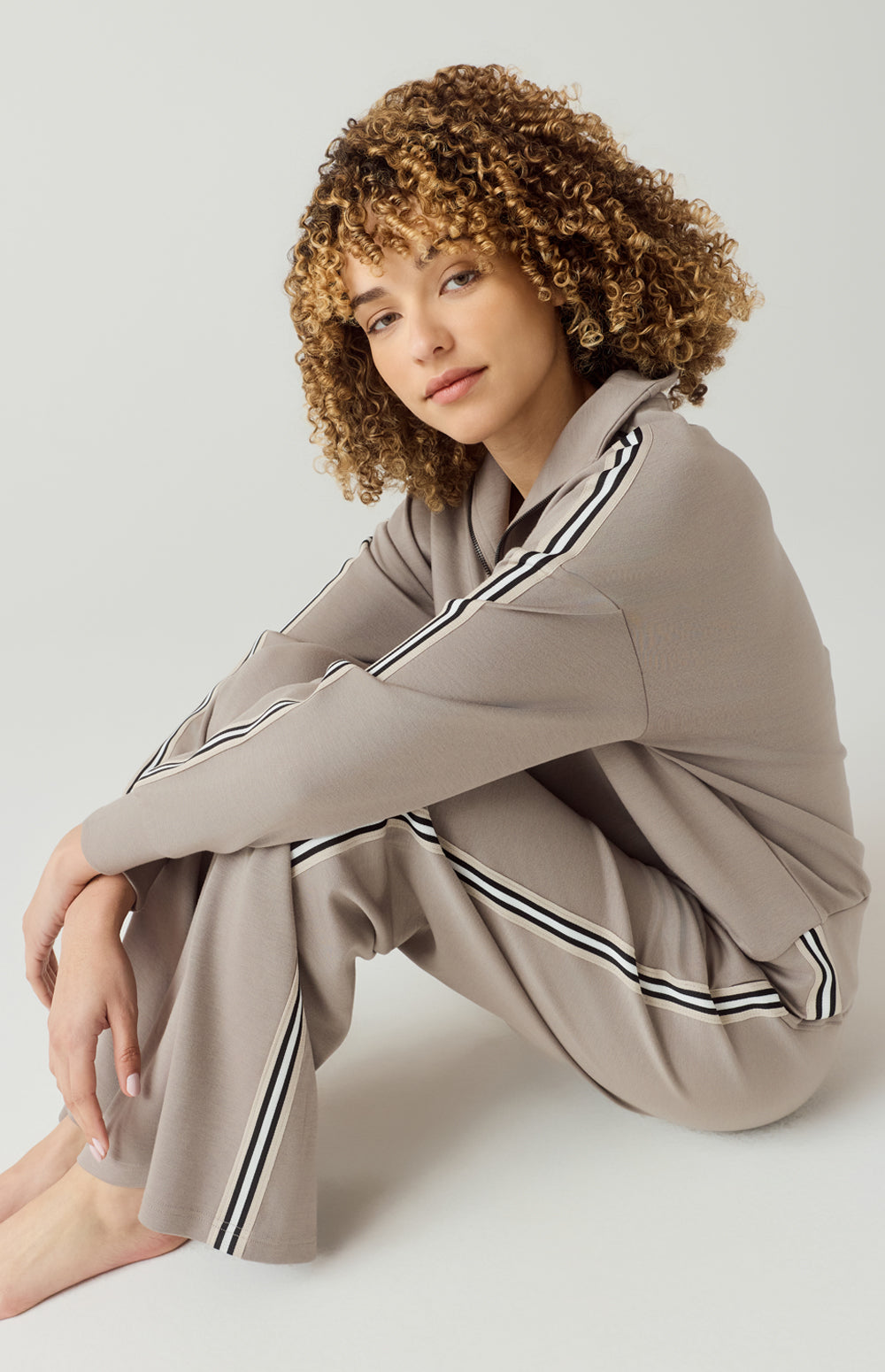 Alp N Rock Blake Pant, beige wide leg lounge pant for women with track stripe