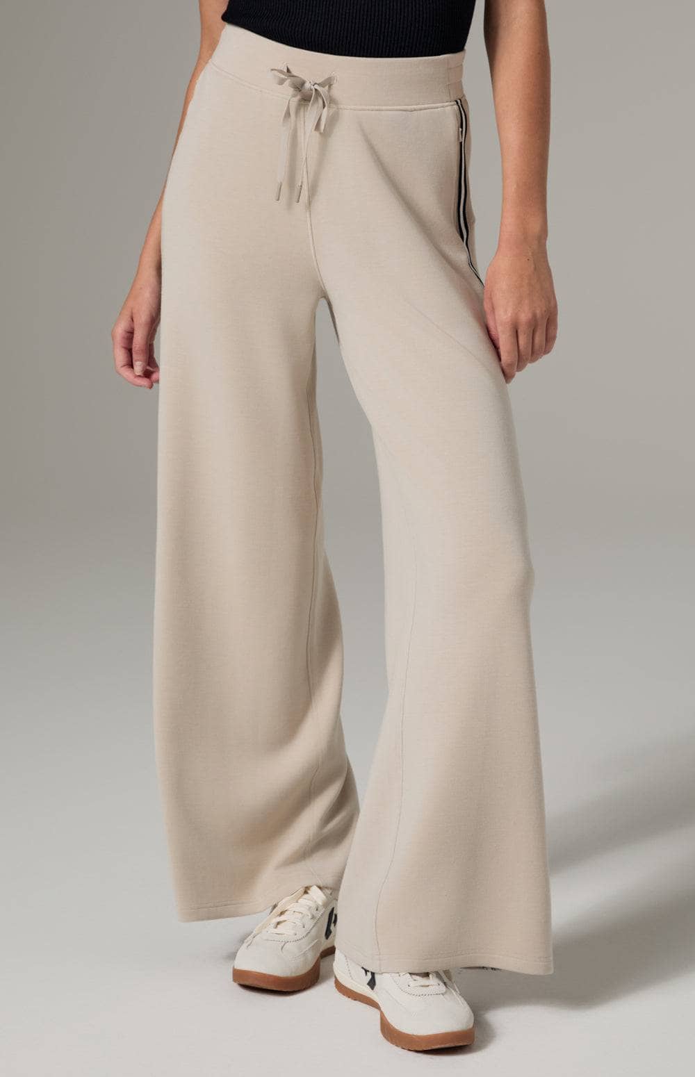 Alp N Rock Blake Pant, Women's Beige Track Pant with Black and White Stripes Down the Leg