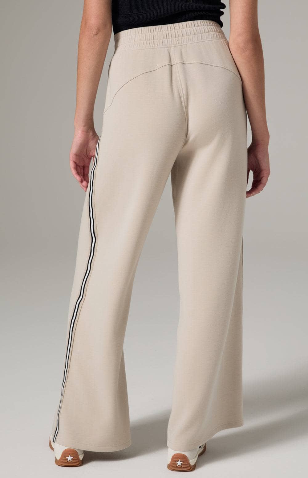 Alp N Rock Blake Pant, Women's Beige Track Pant with Black and White Stripes Down the Leg