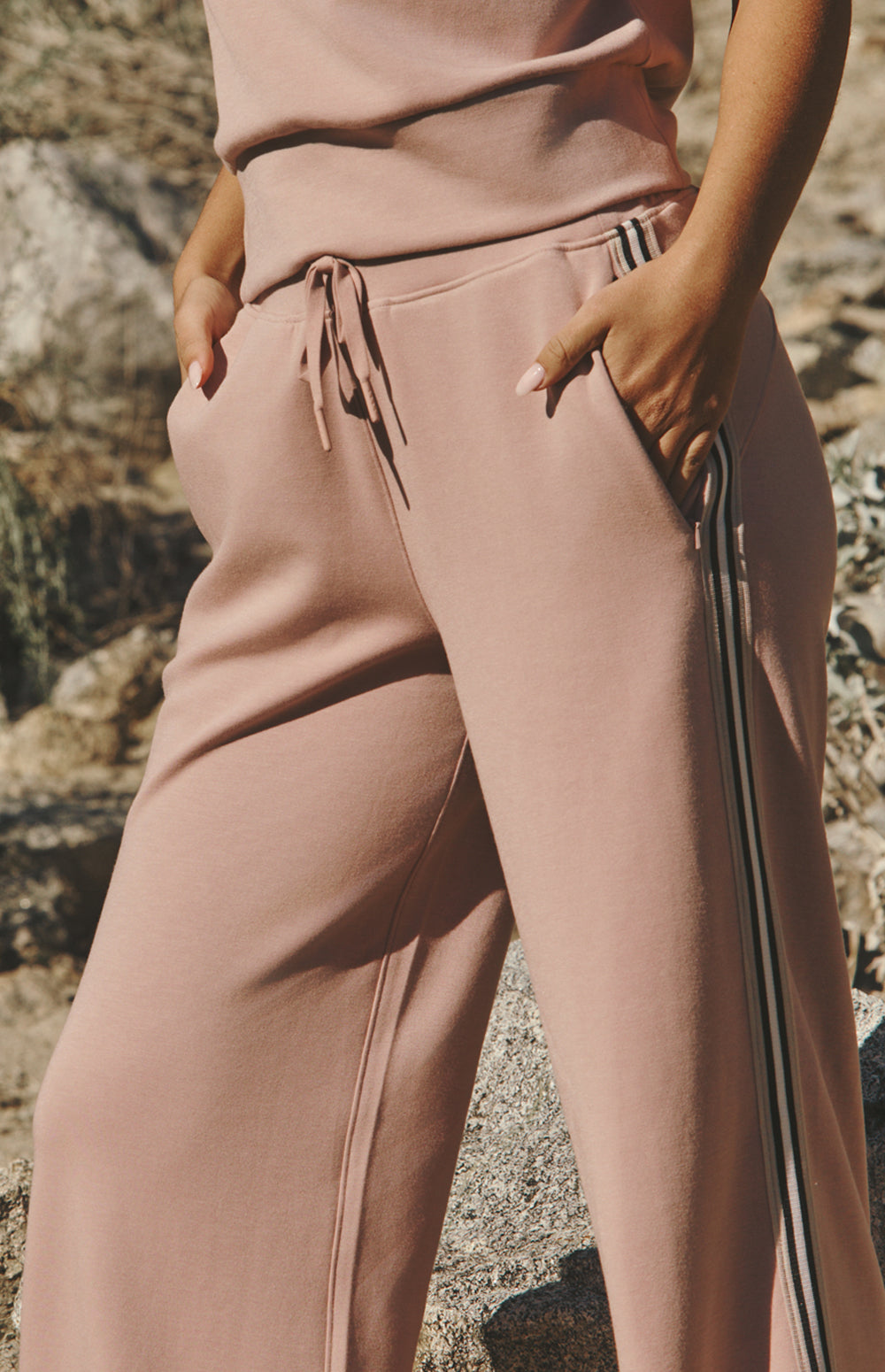 Alp N Rock Blake Pant, pink wide leg lounge pant for women with track stripe