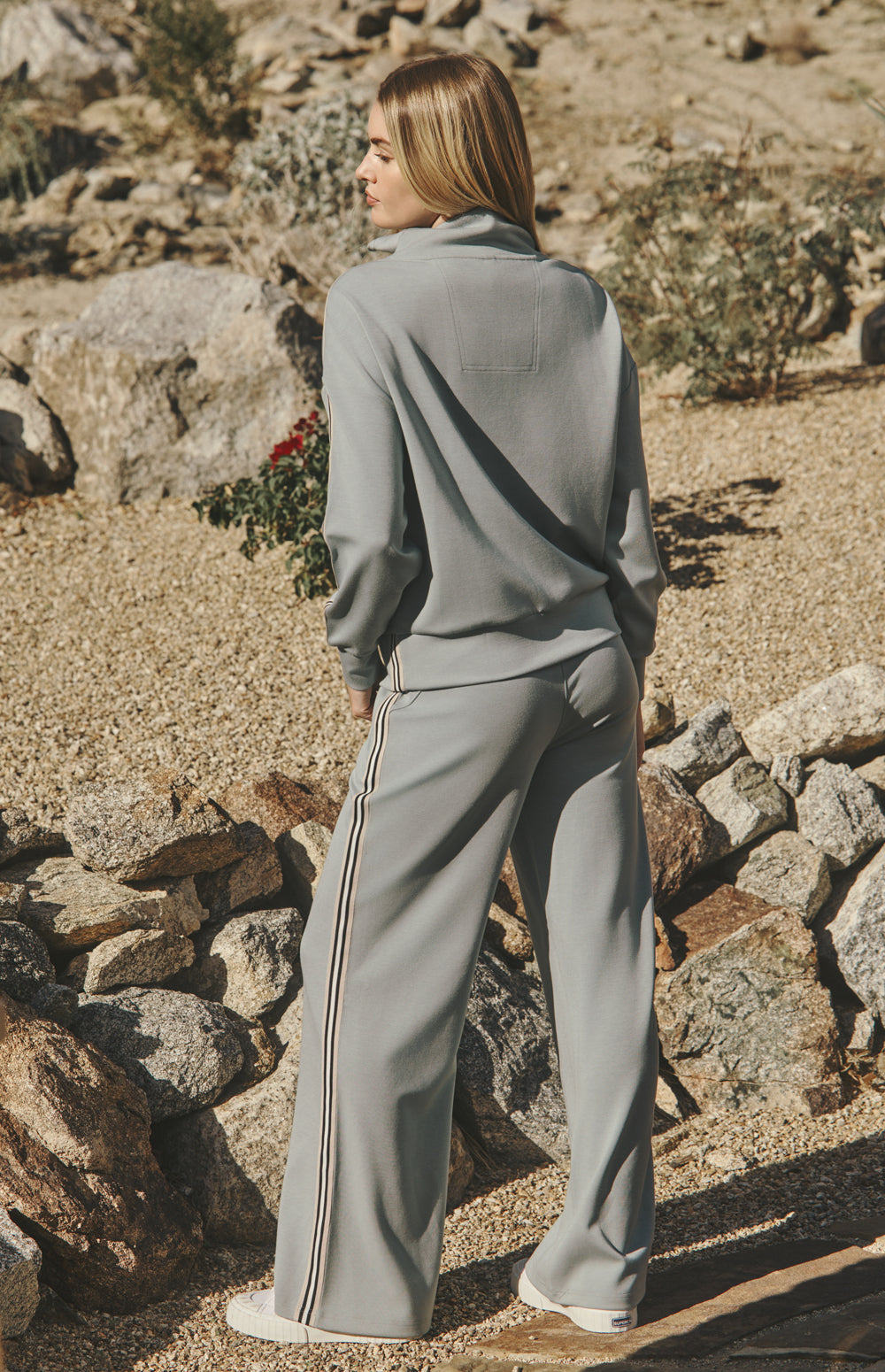 Alp N Rock Blake Pant, silver blue wide leg lounge pant for women with track stripe