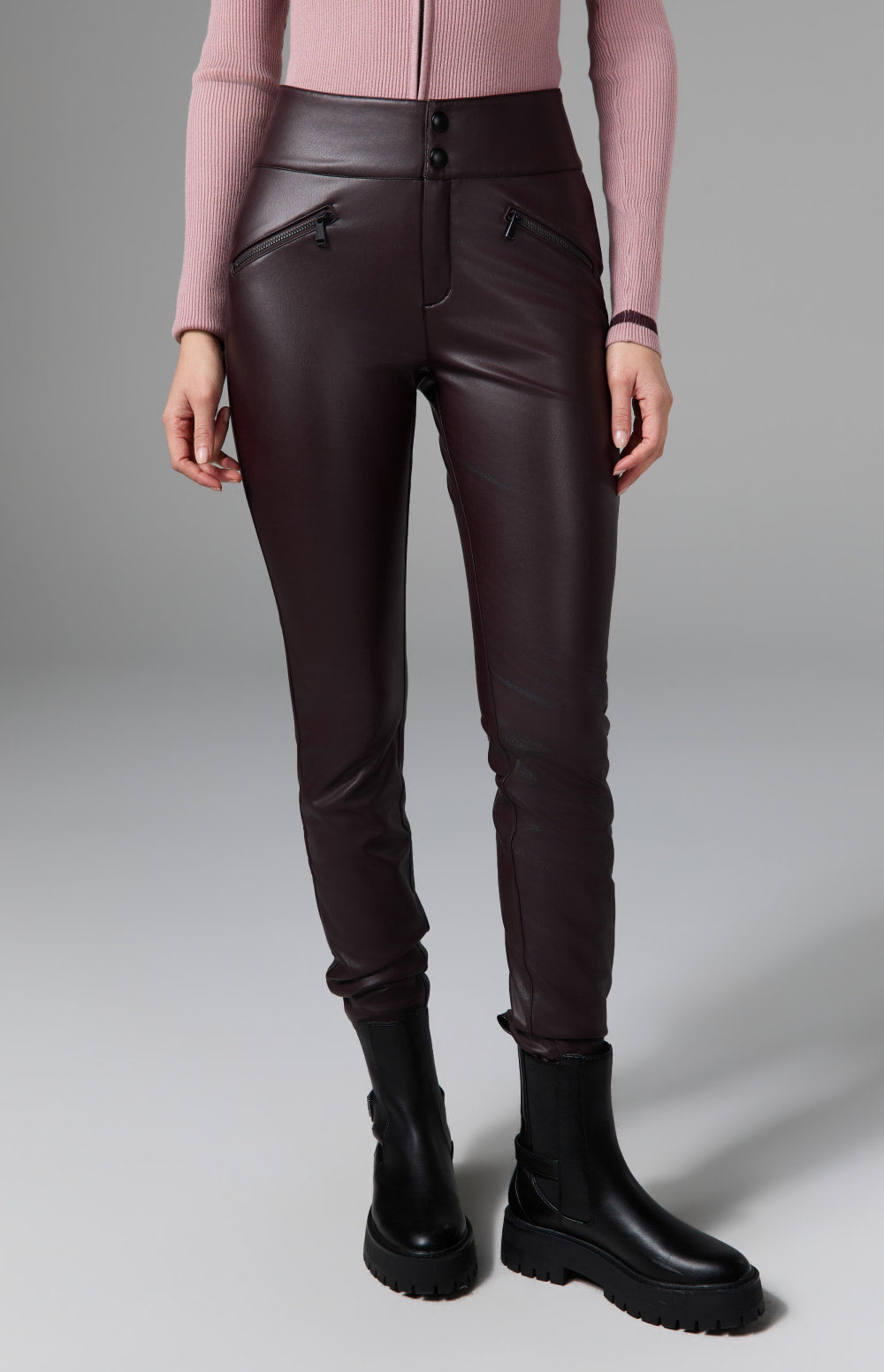 Alp N Rock Geneva Faux Leather Techno Pant, dark red faux leather fitted pants