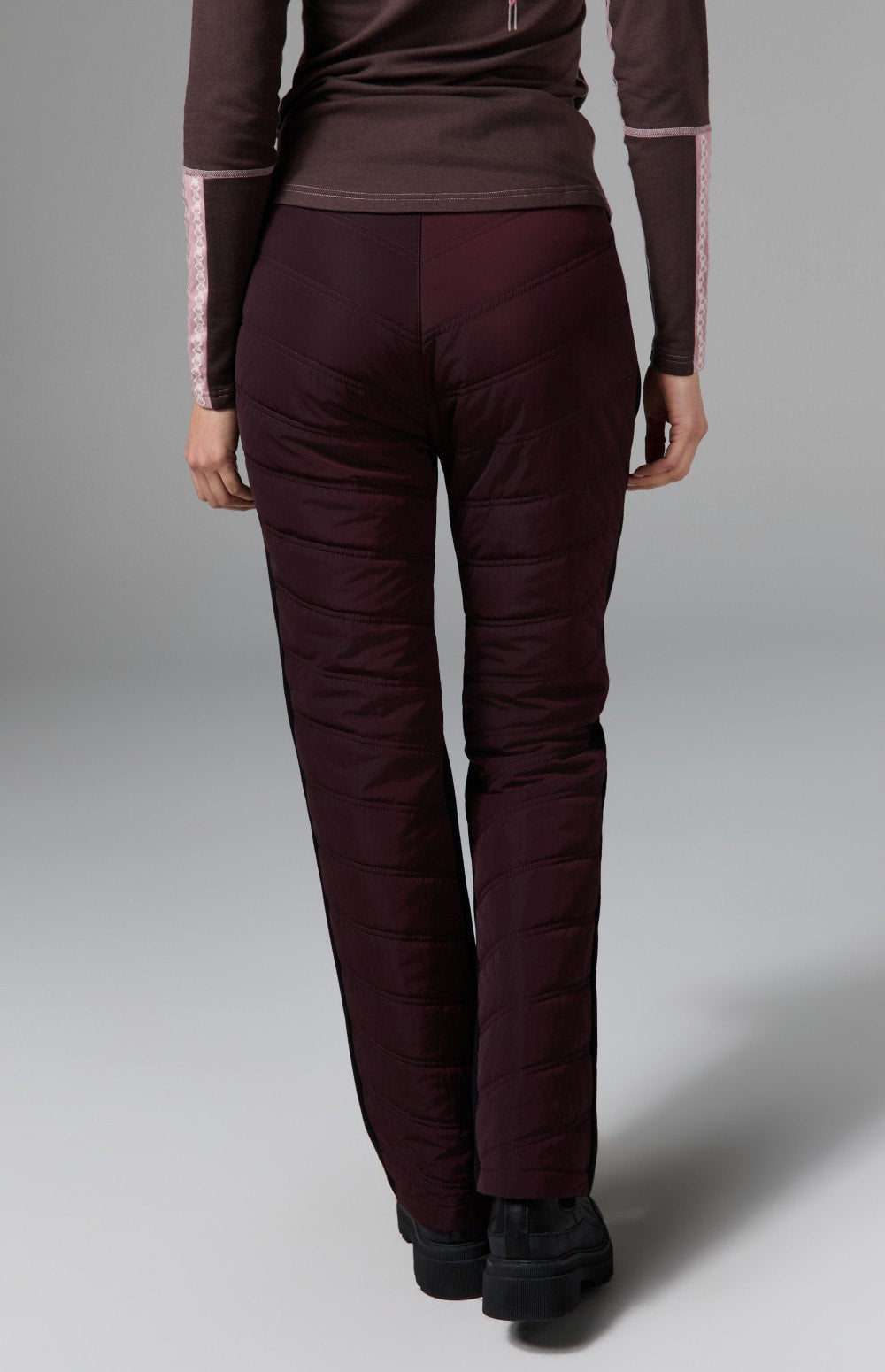 Alp N Rock Kaja Pant, dark red quilted cold weather straight leg pant for women