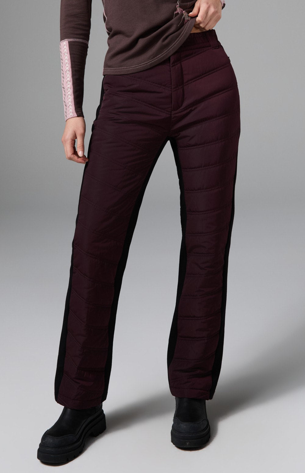Alp N Rock Kaja Pant, dark red quilted cold weather straight leg pant for women