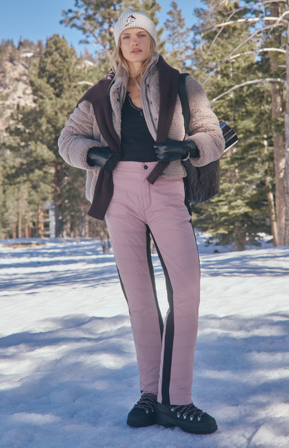 Alp N Rock Kaja Pant, light pink quilted cold weather straight leg pant for women