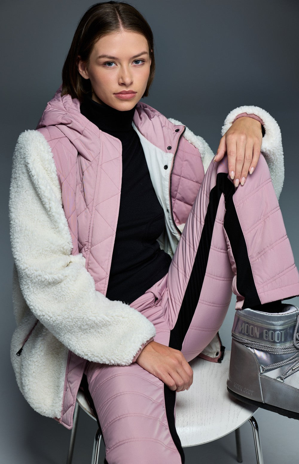 Alp N Rock Kaja Pant, light pink quilted cold weather straight leg pant for women