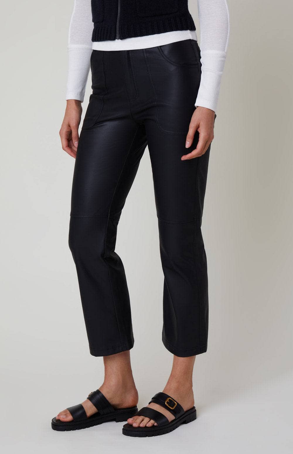 Alp N Rock Kennidy Ankle Pant, Women's Black Faux Leather Pant, Straight Leg With Front Pockets